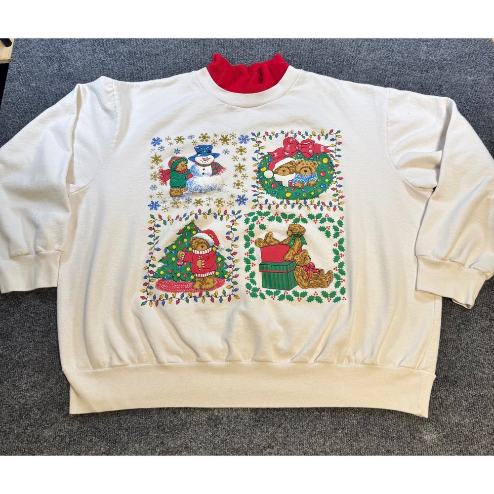 Vintage Nutcracker Christmas Teddy Bear Snowman Sweatshirt Plus Size 2X